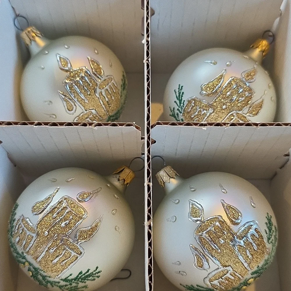 Christmas Ornament - Elegant Gold and Green Holiday Ornament Set Of 4